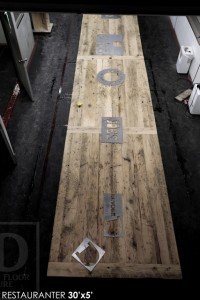 30 ft Boardroom Table - 60" wide - modern plank style base - Premium epoxy/matte polyurethane finish - logos embedded - onsite final doweling