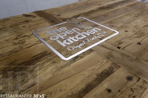 30 ft Boardroom Table - 60" wide - modern plank style base - Premium epoxy/matte polyurethane finish - logos embedded - onsite final doweling