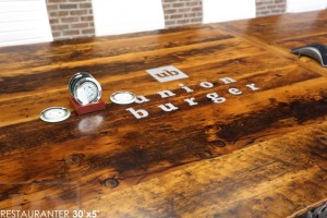 30 ft Boardroom Table - 60" wide - modern plank style base - Premium epoxy/matte polyurethane finish - logos embedded - onsite final doweling