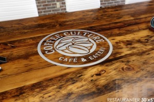 30 ft Boardroom Table - 60" wide - modern plank style base - Premium epoxy/matte polyurethane finish - logos embedded - onsite final doweling