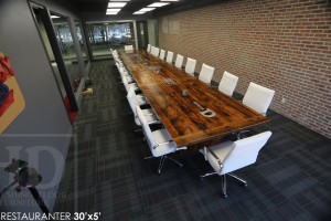 30 ft Boardroom Table - 60" wide - modern plank style base - Premium epoxy/matte polyurethane finish - logos embedded - onsite final doweling