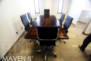 8 ft Boardroom Table - Stainless Steel U Shaped Metal Base - 44" wide - Premium epoxy/matte polyurethane finish - Reclaimed Threshing Floor Hemlock