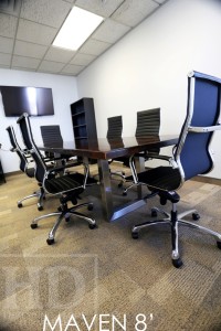 8 ft Boardroom Table - Stainless Steel U Shaped Metal Base - 44" wide - Premium epoxy/matte polyurethane finish - Reclaimed Threshing Floor Hemlock