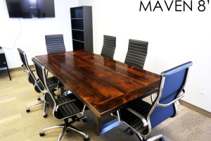 8 ft Boardroom Table - Stainless Steel U Shaped Metal Base - 44" wide - Premium epoxy/matte polyurethane finish - Reclaimed Threshing Floor Hemlock