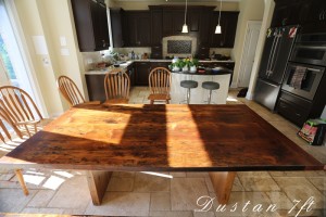 7 ft Modern Plank Style Base Table - 42" wide - Reclaimed Threshing Floor Hemlock - Premium epoxy with a matte polyurethane topcoat - 7 ft [matching] bench