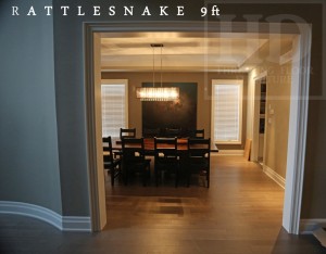 Details of Table: 9 ft Double Hand-Hewn Beam Pedestal Table - 57" wide - Premium epoxy/matte polyurethane finish - Reclaimed Hemlock Threshing Floor 2" top - Two 15" x 24" Trays