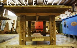 Details of table: 8 ft Frame style table - 46" wide - Reclaimed Threshing Floor Hemlock - Premium epoxy/matte polyurethane finish