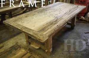Details of table: 8 ft Frame style table - 46" wide - Reclaimed Threshing Floor Hemlock - Premium epoxy/matte polyurethane finish
