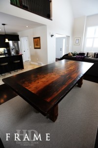 Details of table: 8 ft Frame style table - 46" wide - Reclaimed Threshing Floor Hemlock - Premium epoxy/matte polyurethane finish