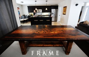 Details of table: 8 ft Frame style table - 46" wide - Reclaimed Threshing Floor Hemlock - Premium epoxy/matte polyurethane finish