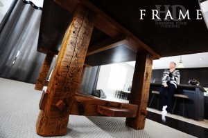 Details of table: 8 ft Frame style table - 46" wide - Reclaimed Threshing Floor Hemlock - Premium epoxy/matte polyurethane finish