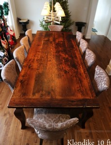 10 ft Harvest Table - 48" wide - Premium epoxy & matte polyurethane finish - Reclaimed Threshing Floor Hemlock - Cabriole Legs