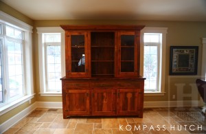 84" Wide Reclaimed Wood Hutch - 7'10" Height - 42" height base - 52" height top - 3 doors / 2 glass doors - shelving - 3 drawers - Grainery board 1" constructions - 2" threshing floor top - Premium epoxy/matte polyurethane finish