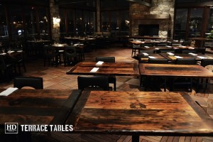 Custom restaurant tops –brand burnt in - Premium epoxy /matte polyurethane finish – Reclaimed Threshing Floor Pine – original edges - 2†thick threshing floor – bread-edge ends