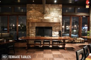 Custom restaurant tops –brand burnt in - Premium epoxy /matte polyurethane finish – Reclaimed Threshing Floor Pine – original edges - 2†thick threshing floor – bread-edge ends