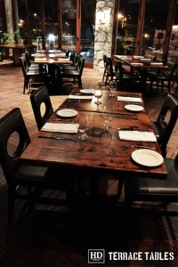 Custom restaurant tops –brand burnt in - Premium epoxy /matte polyurethane finish – Reclaimed Threshing Floor Pine – original edges - 2†thick threshing floor – bread-edge ends
