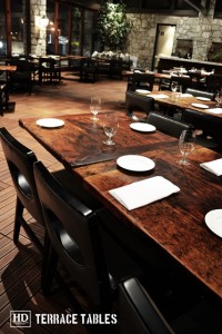 Custom restaurant tops –brand burnt in - Premium epoxy /matte polyurethane finish – Reclaimed Threshing Floor Pine – original edges - 2†thick threshing floor – bread-edge ends