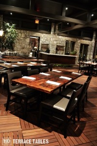 Custom restaurant tops –brand burnt in - Premium epoxy /matte polyurethane finish – Reclaimed Threshing Floor Pine – original edges - 2†thick threshing floor – bread-edge ends