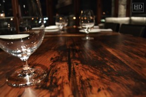 Custom restaurant tops –brand burnt in - Premium epoxy /matte polyurethane finish – Reclaimed Threshing Floor Pine – original edges - 2†thick threshing floor – bread-edge ends