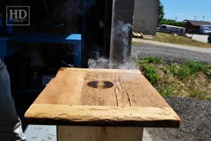 Custom restaurant tops –brand burnt in - Premium epoxy /matte polyurethane finish – Reclaimed Threshing Floor Pine – original edges - 2†thick threshing floor – bread-edge ends