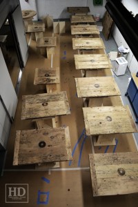 Custom restaurant tops –brand burnt in - Premium epoxy /matte polyurethane finish – Reclaimed Threshing Floor Pine – original edges - 2†thick threshing floor – bread-edge ends