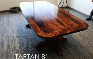8 foot Pedestal Table - 48" wide - 3" thick Top - Two Hand-Hewn Beam Posts - Barnwood Hemlock Threshing Floor - Hand-Hewn Beam Posts