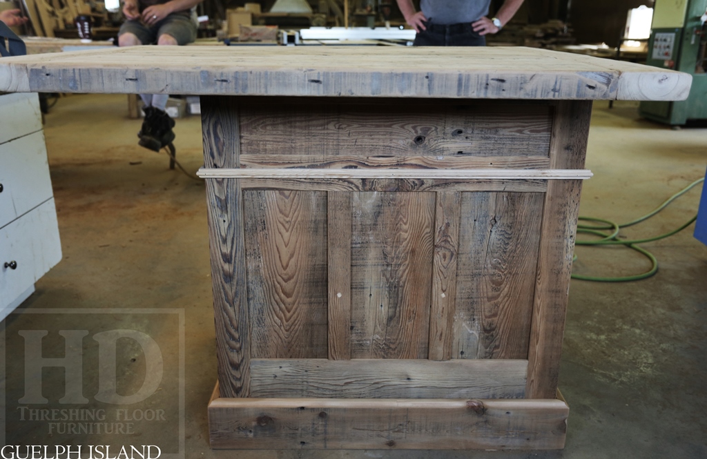 45†x 36†Island - 1†grainery board construction – 2†threshing floor Pine top minimal sanding with bread-edges – internal 1†shelving behind doors - Premium epoxy and matte polyurethane finish - 1 drawer/2 doors – Lee Valley hardware