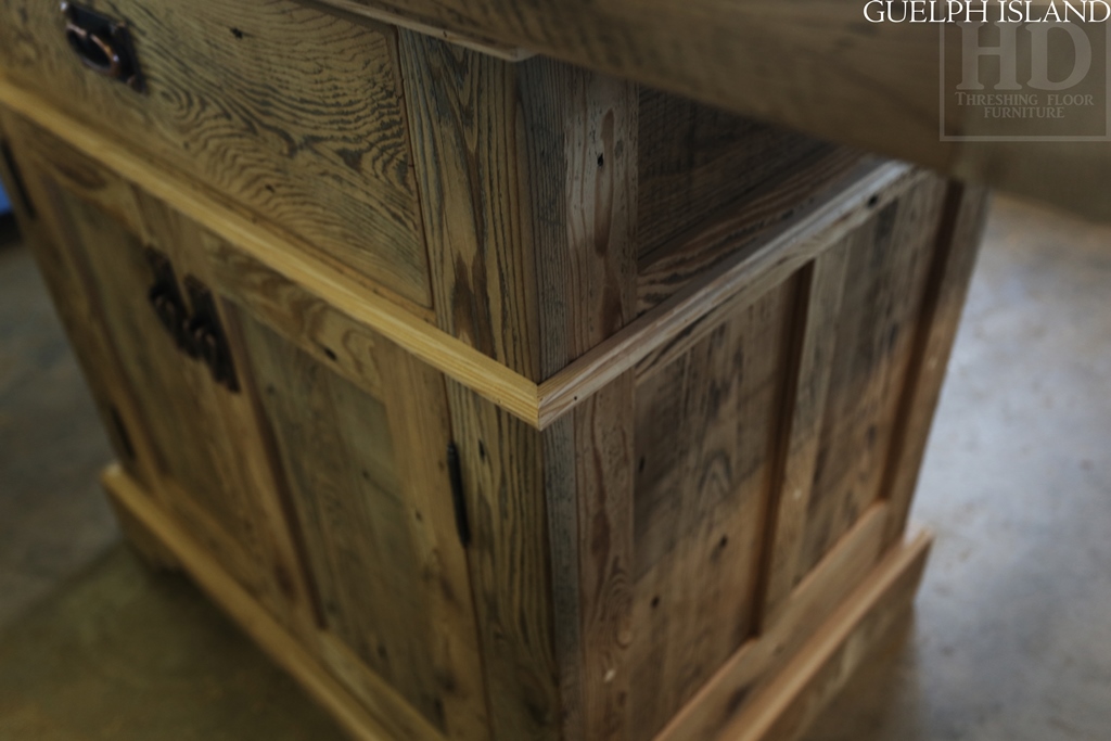 45†x 36†Island - 1†grainery board construction – 2†threshing floor Pine top minimal sanding with bread-edges – internal 1†shelving behind doors - Premium epoxy and matte polyurethane finish - 1 drawer/2 doors – Lee Valley hardware
