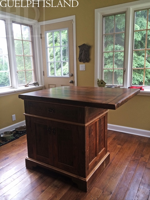 45†x 36†Island - 1†grainery board construction – 2†threshing floor Pine top minimal sanding with bread-edges – internal 1†shelving behind doors - Premium epoxy and matte polyurethane finish - 1 drawer/2 doors – Lee Valley hardware