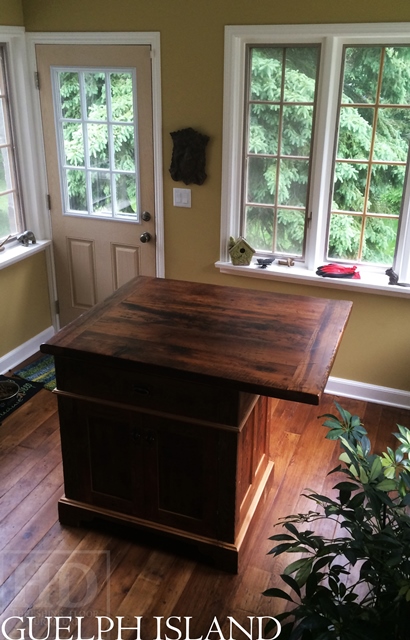 45†x 36†Island - 1†grainery board construction – 2†threshing floor Pine top minimal sanding with bread-edges – internal 1†shelving behind doors - Premium epoxy and matte polyurethane finish - 1 drawer/2 doors – Lee Valley hardware