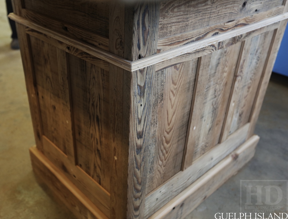 45†x 36†Island - 1†grainery board construction – 2†threshing floor Pine top minimal sanding with bread-edges – internal 1†shelving behind doors - Premium epoxy and matte polyurethane finish - 1 drawer/2 doors – Lee Valley hardware