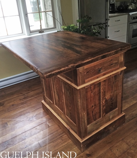 45†x 36†Island - 1†grainery board construction – 2†threshing floor Pine top minimal sanding with bread-edges – internal 1†shelving behind doors - Premium epoxy and matte polyurethane finish - 1 drawer/2 doors – Lee Valley hardware