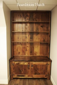 Details: Custom Reclaimed Wood Hutch - 1" shelving - no crown molding - 2 doors with internal shelving - Lee Valley hardware - Reclaimed Threshing Floor 2" Hemlock Barnwood Top - 1" Grainery board cabinetry - Premium epoxy/matte polyurethane finish