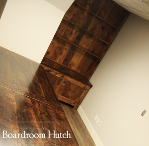 Details: Custom Reclaimed Wood Hutch - 1" shelving - no crown molding - 2 doors with internal shelving - Lee Valley hardware - Reclaimed Threshing Floor 2" Hemlock Barnwood Top - 1" Grainery board cabinetry - Premium epoxy/matte polyurethane finish - Gerald Reinink