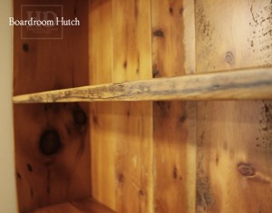 Details: Custom Reclaimed Wood Hutch - 1" shelving - no crown molding - 2 doors with internal shelving - Lee Valley hardware - Reclaimed Threshing Floor 2" Hemlock Barnwood Top - 1" Grainery board cabinetry - Premium epoxy/matte polyurethane finish - Gerald Reinink