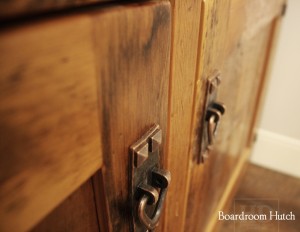 Details: Custom Reclaimed Wood Hutch - 1" shelving - no crown molding - 2 doors with internal shelving - Lee Valley hardware - Reclaimed Threshing Floor 2" Hemlock Barnwood Top - 1" Grainery board cabinetry - Premium epoxy/matte polyurethane finish - Gerald Reinink