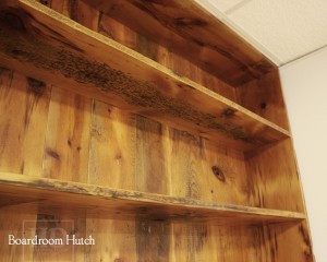 Details: Custom Reclaimed Wood Hutch - 1" shelving - no crown molding - 2 doors with internal shelving - Lee Valley hardware - Reclaimed Threshing Floor 2" Hemlock Barnwood Top - 1" Grainery board cabinetry - Premium epoxy/matte polyurethane finish - Gerald Reinink