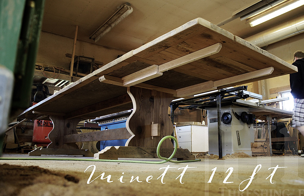 12 ft Trestle Cottage Table - 48" Wide - Reclaimed Hemlock Threshing Floor - Two - 24" leaves - Premium epoxy & matte polyurethane finish Gerald Reinink