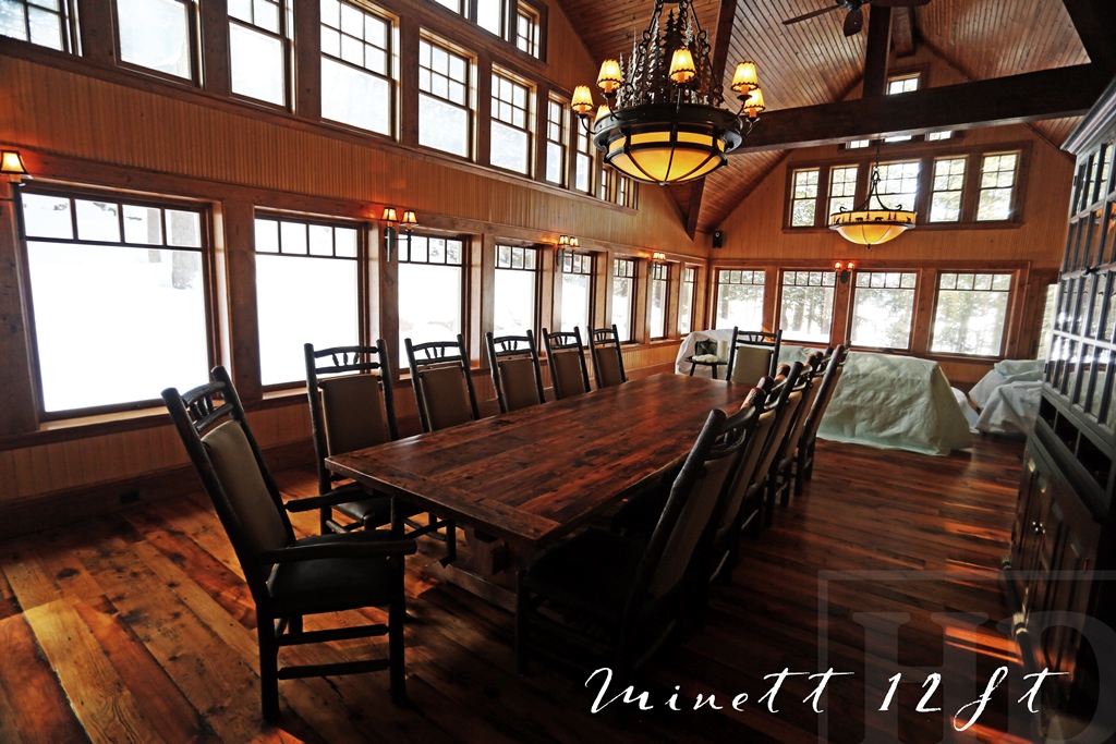 12 ft Trestle Cottage Table - 48" Wide - Reclaimed Hemlock Threshing Floor - Two - 24" leaves - Premium epoxy & matte polyurethane finish Gerald Reinink