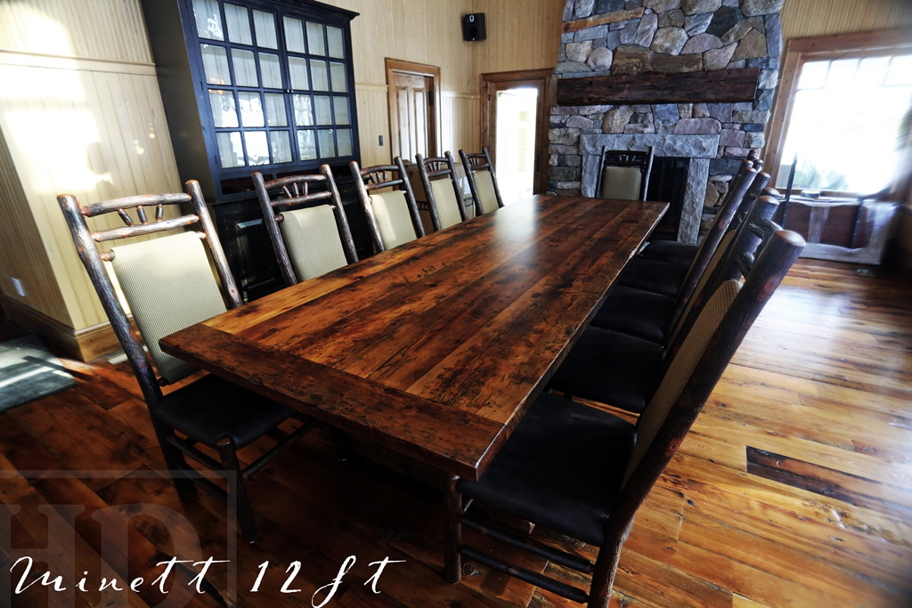 12 ft Trestle Cottage Table - 48" Wide - Reclaimed Hemlock Threshing Floor - Two - 24" leaves - Premium epoxy & matte polyurethane finish Gerald Reinink