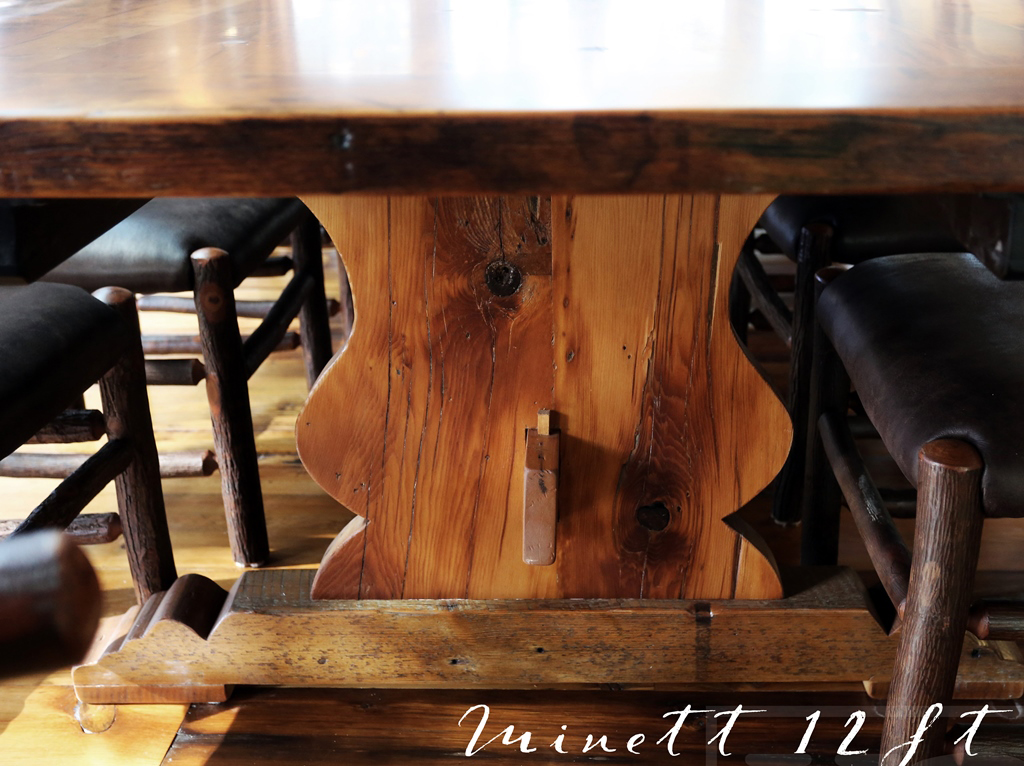 12 ft Trestle Cottage Table - 48" Wide - Reclaimed Hemlock Threshing Floor - Two - 24" leaves - Premium epoxy & matte polyurethane finish Gerald Reinink