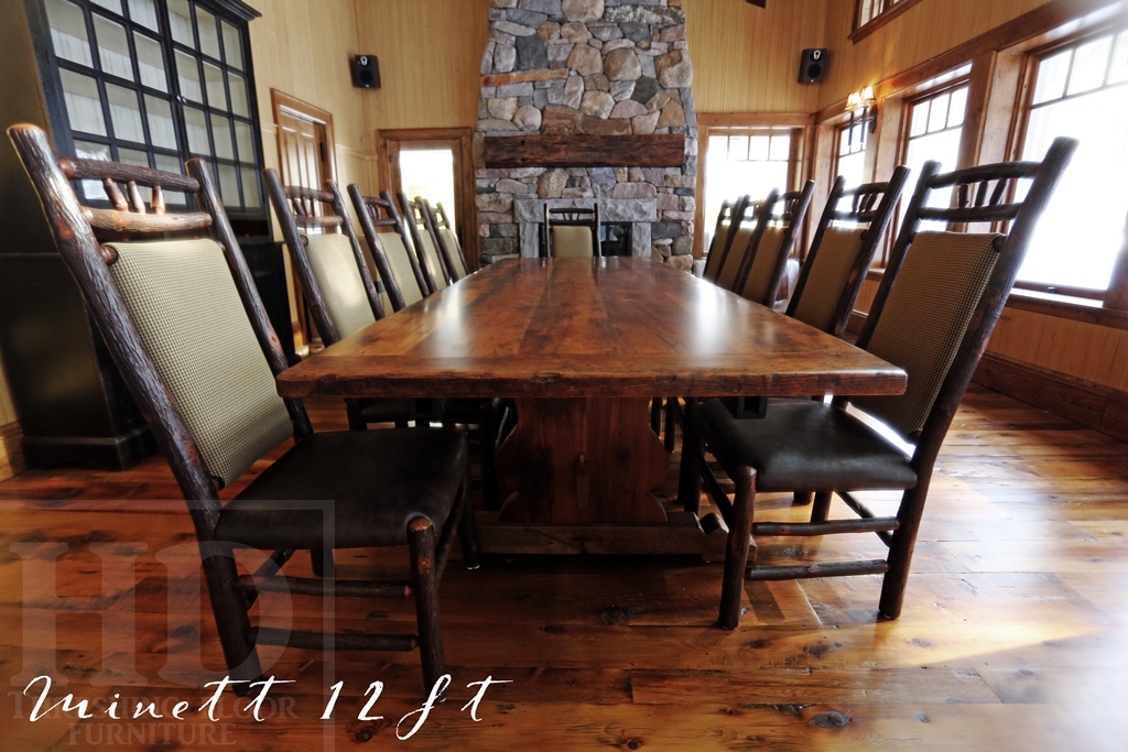 12 ft Trestle Cottage Table - 48" Wide - Reclaimed Hemlock Threshing Floor - Two - 24" leaves - Premium epoxy & matte polyurethane finish Gerald Reinink