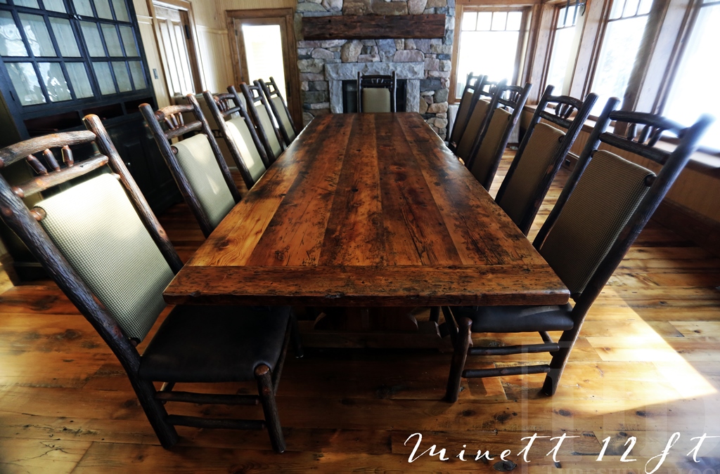 12 ft Trestle Cottage Table - 48" Wide - Reclaimed Hemlock Threshing Floor - Two - 24" leaves - Premium epoxy & matte polyurethane finish Gerald Reinink