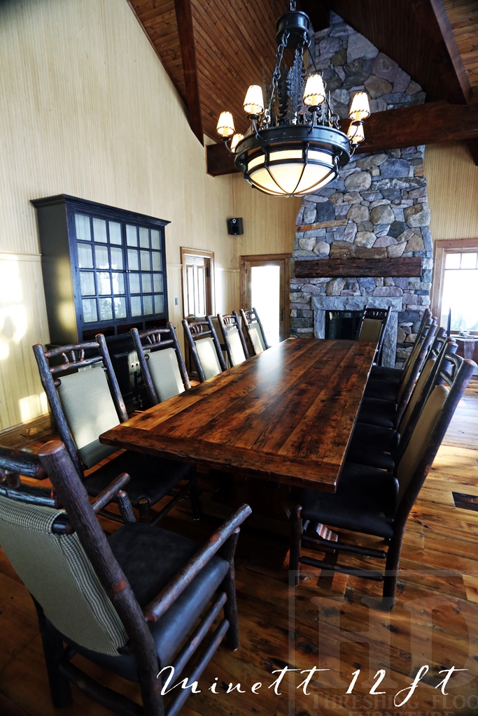12 ft Trestle Cottage Table - 48" Wide - Reclaimed Hemlock Threshing Floor - Two - 24" leaves - Premium epoxy & matte polyurethane finish Gerald Reinink