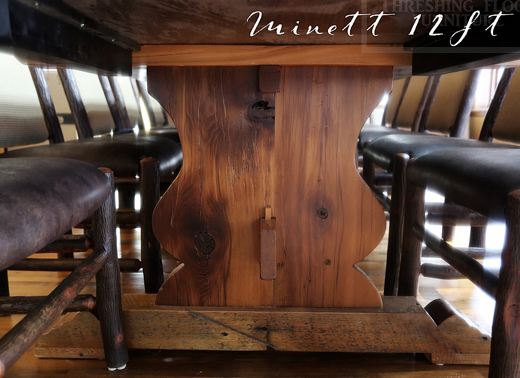 12 ft Trestle Cottage Table - 48" Wide - Reclaimed Hemlock Threshing Floor - Two - 24" leaves - Premium epoxy & matte polyurethane finish Gerald Reinink