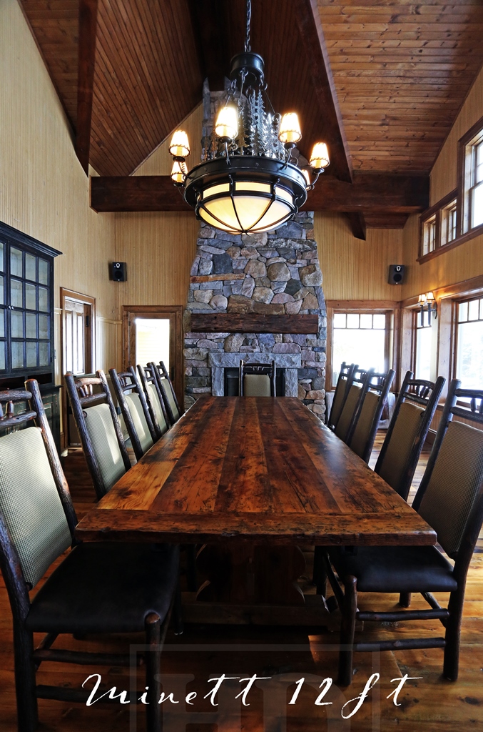 12 ft Trestle Cottage Table - 48" Wide - Reclaimed Hemlock Threshing Floor - Two - 24" leaves - Premium epoxy & matte polyurethane finish Gerald Reinink