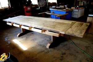 Details of Table: 10' Trestle Table - 48" wide - Premium epoxy and matte polyurethane finish - Two 18" leaves making total length 13 ft when extended - 4" skirting - 8 drawers