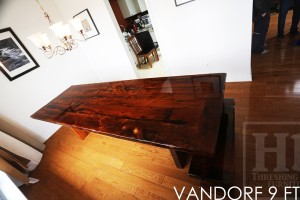 9 ft Modern 3" plank posts Table - 36" wide - Reclaimed Hemlock - Premium epoxy/high gloss polyurethane finish - [Matching] 3 ft trestle style Bench Posted by Gerald Reinink, Design & Sales (email at talk@hdthreshing.dreamhosters.com/blog) Copyright 2016 HD Threshing Floor Furniture / www.hdthreshing.dreamhosters.com/blog