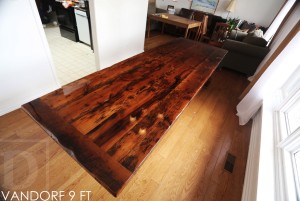 9 ft Modern 3" plank posts Table - 36" wide - Reclaimed Hemlock - Premium epoxy/high gloss polyurethane finish - [Matching] 3 ft trestle style Bench Posted by Gerald Reinink, Design & Sales (email at talk@hdthreshing.dreamhosters.com/blog) Copyright 2016 HD Threshing Floor Furniture / www.hdthreshing.dreamhosters.com/blog