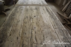 Details: 12 ft Boardroom Table - Two 6 ft independant parts - Reclaimed Threshing Floor Hemlock - Premium epoxy/matte polyurethane finish - Trestle style Base